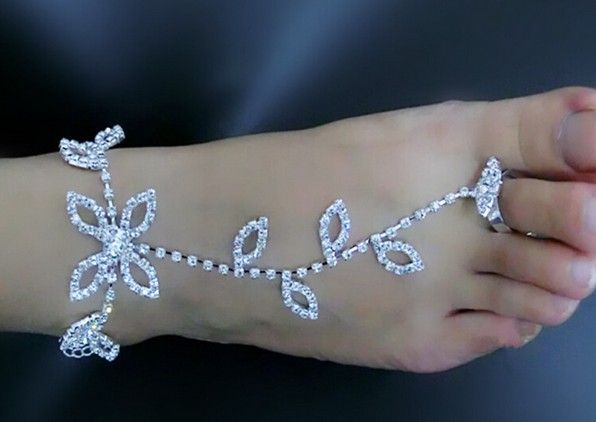 2019 Wedding Jewelry Rhinestone Bridal Anklets Silver Tone Leaf