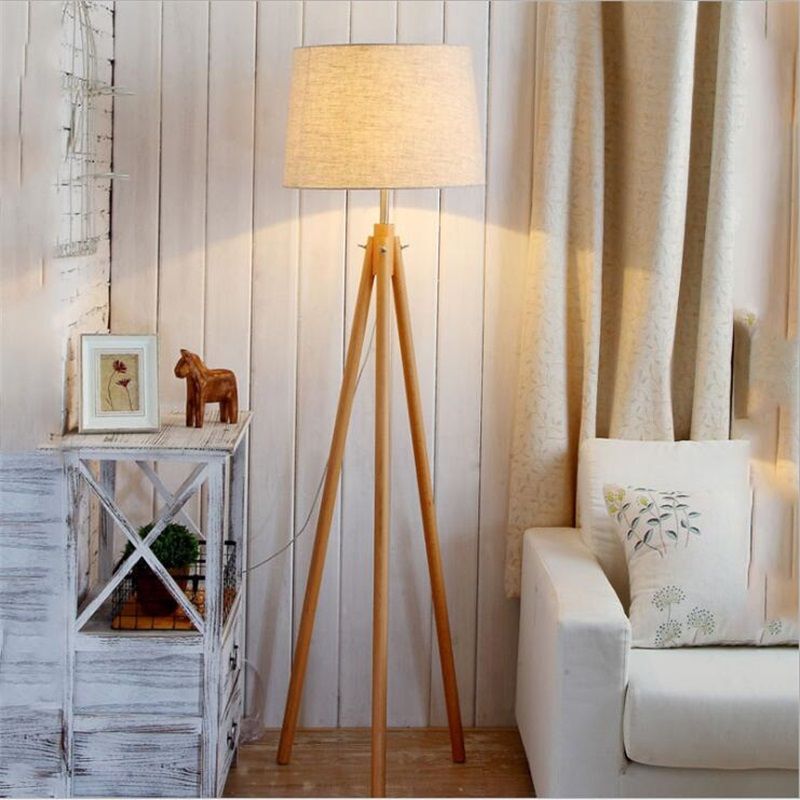 Nordic Style Wood Tripod Floor Lamp For Reading Room Hotel E27 Led Three Legged Stent Standing Study Light