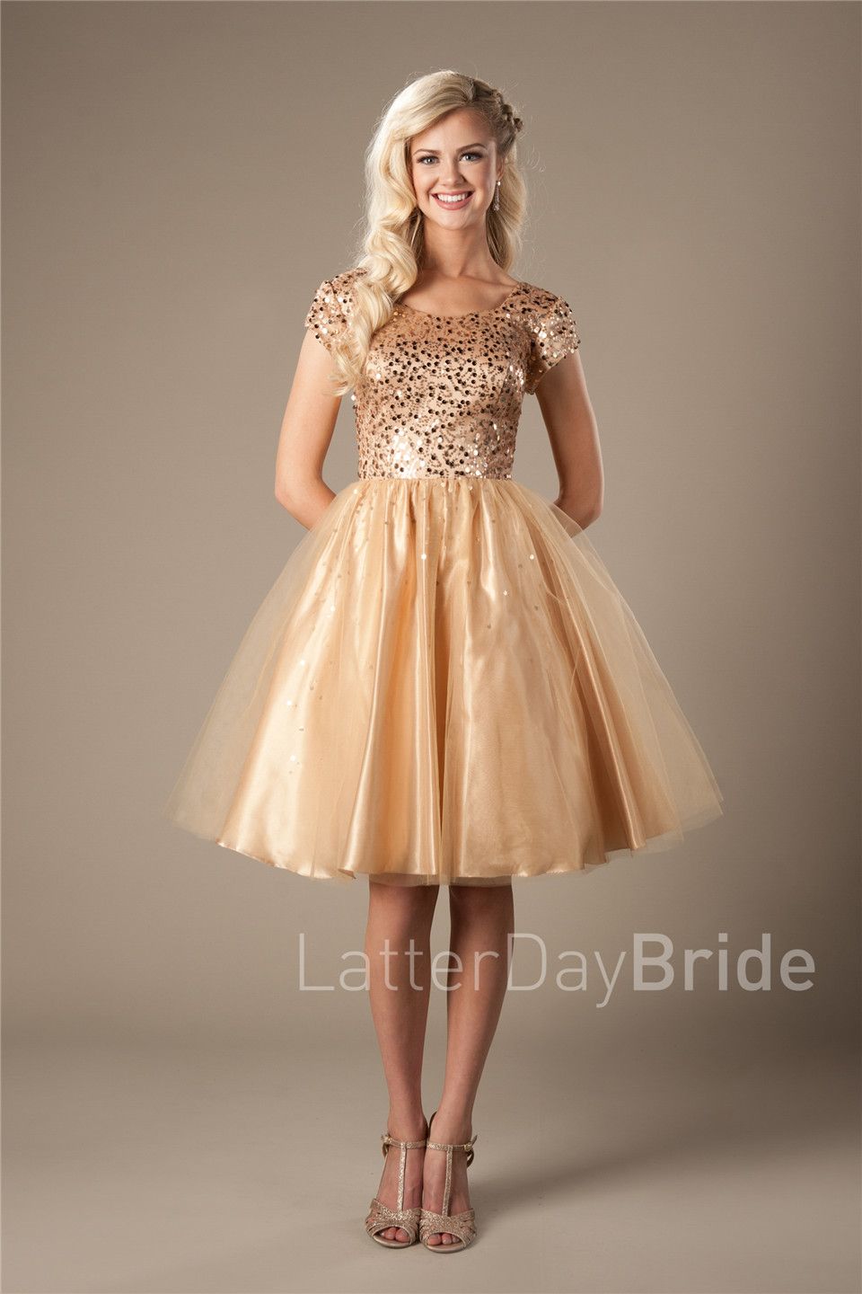 Gold Sequins Tulle Short Modest ...