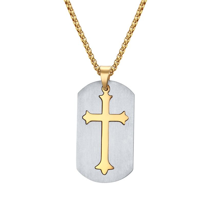 Wholesale Engraved Cross Dog Tag Necklace In Stainless Steel Men'S Gift