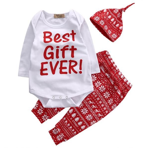 Newborn Infant Baby Boy Girl Christmas Cotton Romper Deer Pants Hat
