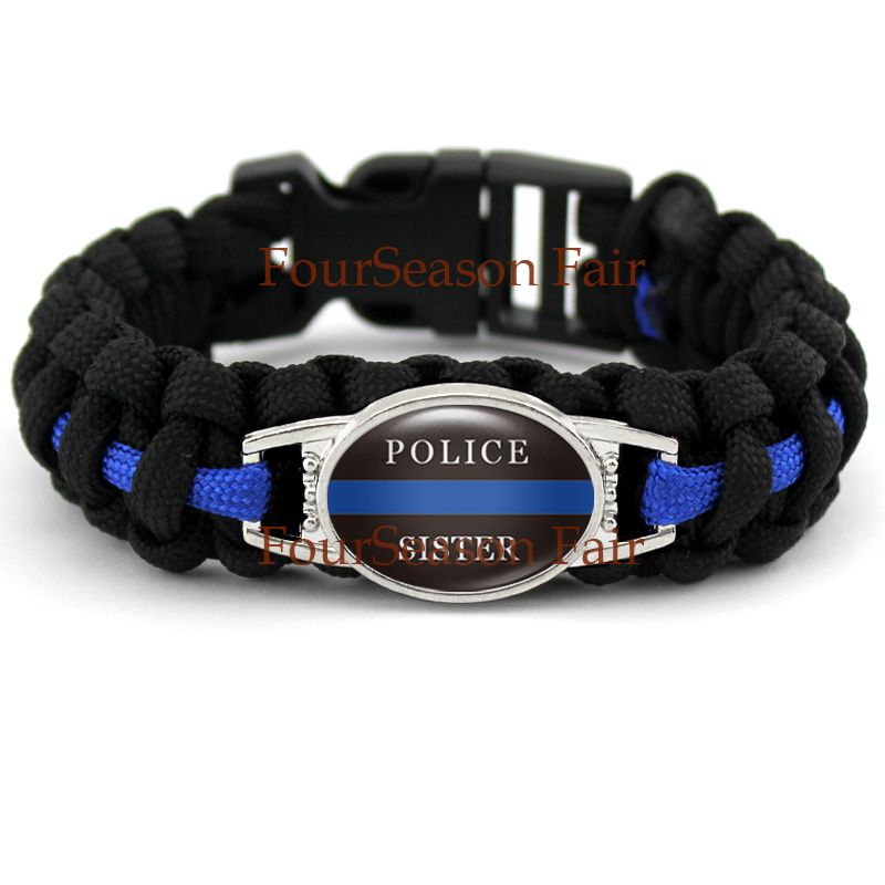 Police des vies matière fine ligne bleue Drapeau flics Paracord Survival Bracelet M//L