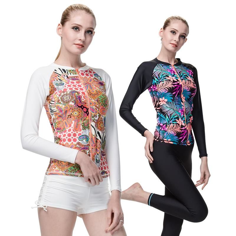 2020 Womens Swimming Suits Long Sleeves Shirt Swimming Diving Rashguard Rash Guard Top Swimming