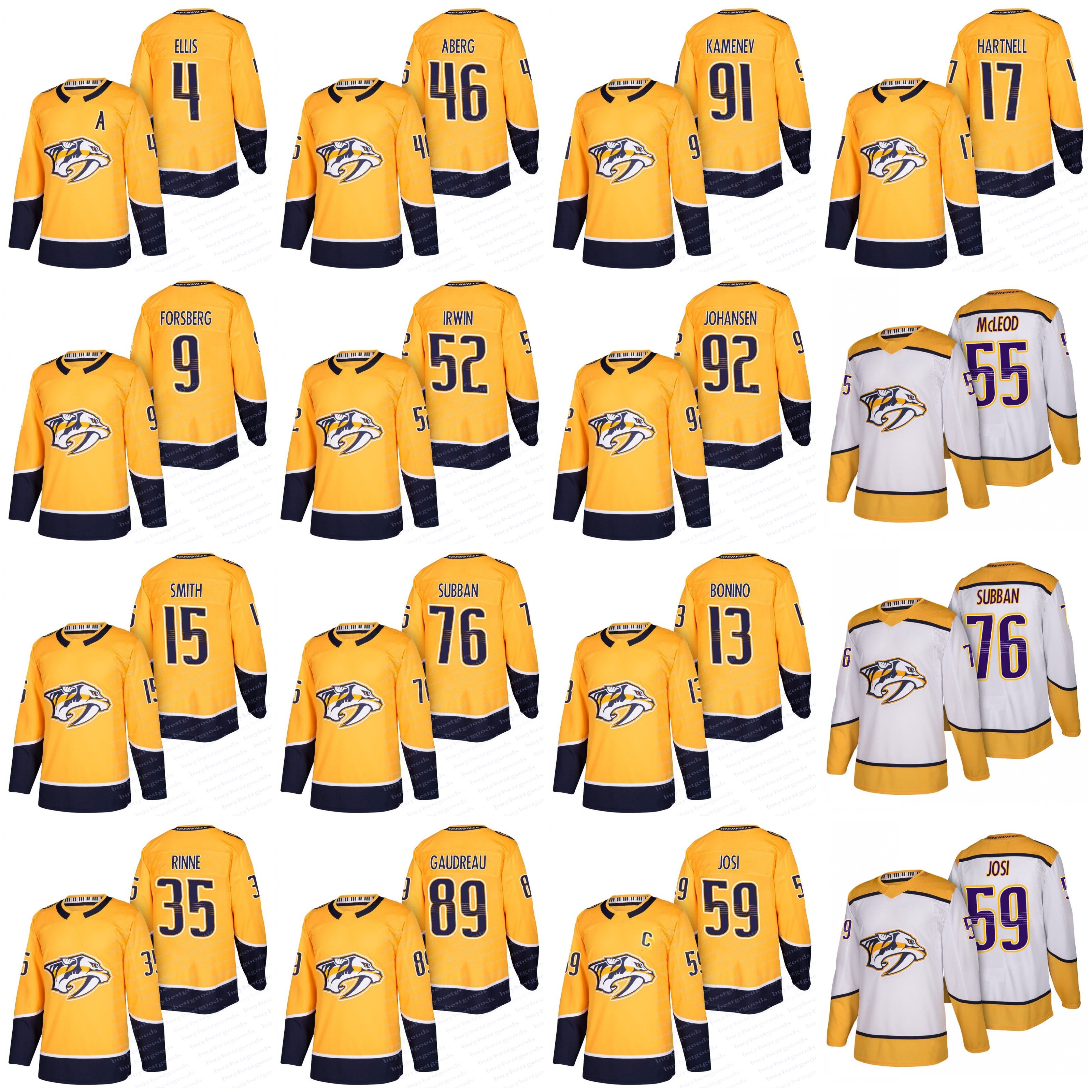 2018 Nashville Predators Hockey Jerseys 76 PK Subban 4 Ellis 59 Roman