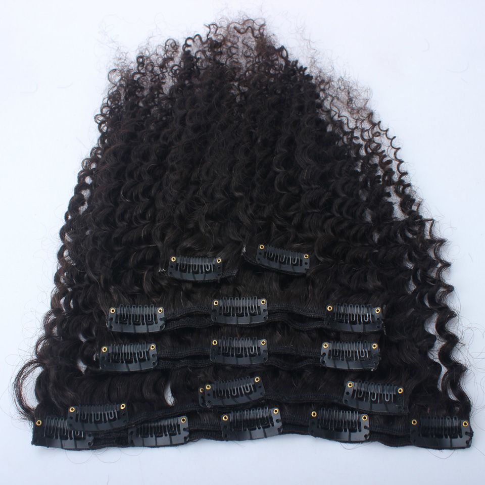 Afro Kinky Curly Clip In Human Hair Extensions 120g Mongolian Human