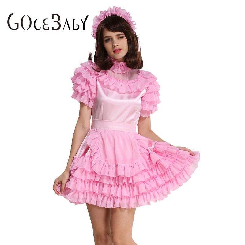 Custom Made Forced Sissy Girl Maid Lockable Pink Satin Organza Puffy ...