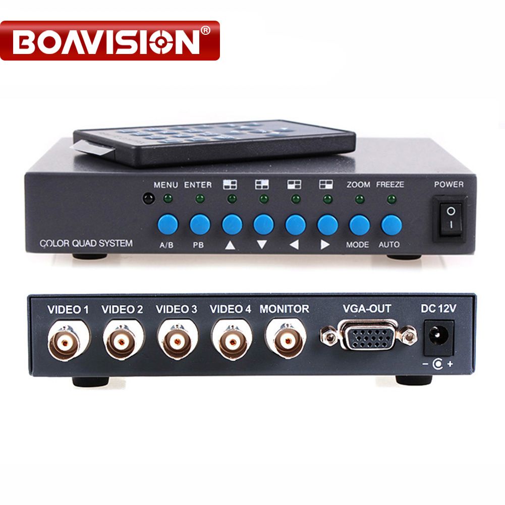 4CH Color Video Quad Splitter Processor VGAOUT 4 Channel Digital Color