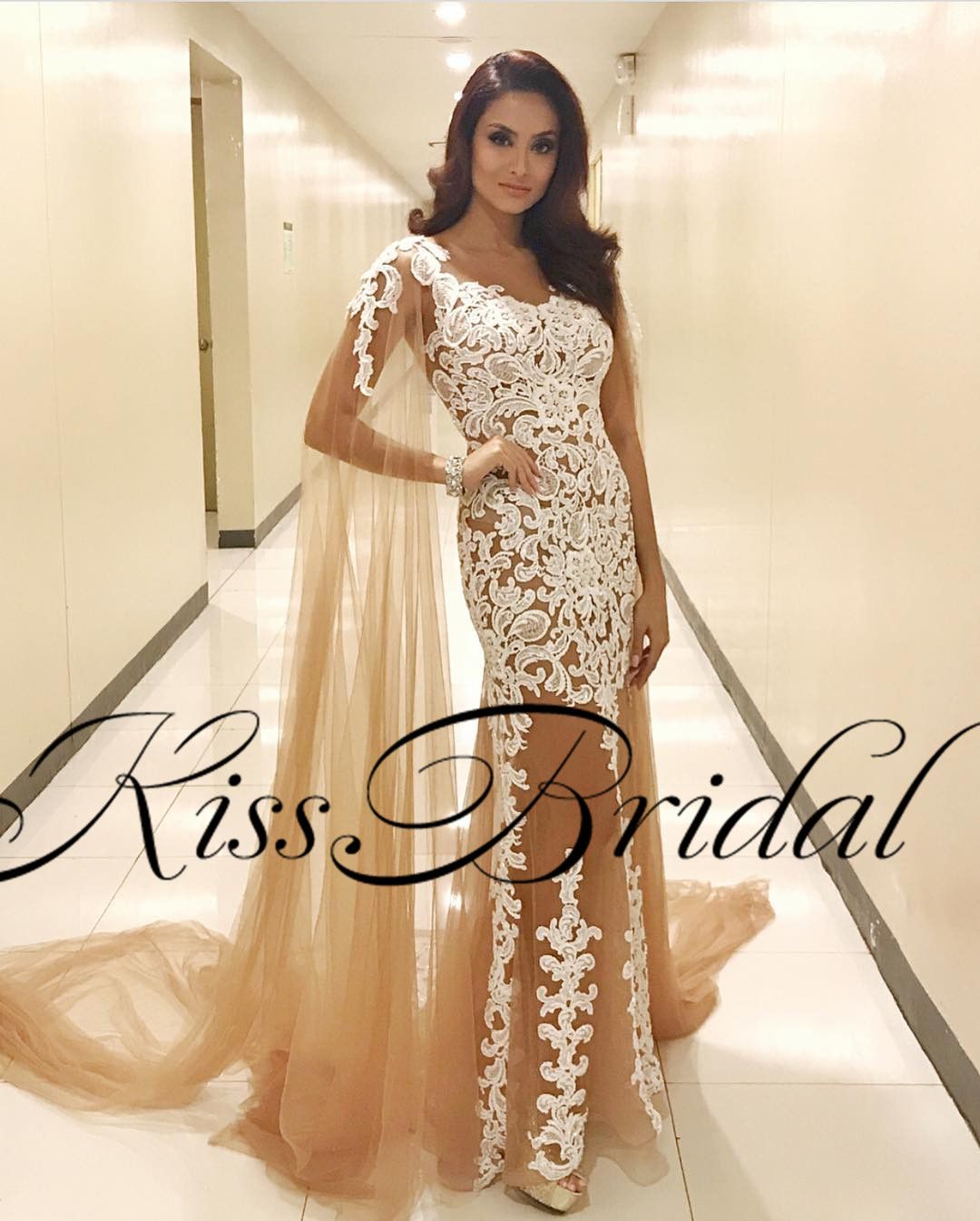 ivory lace evening gown