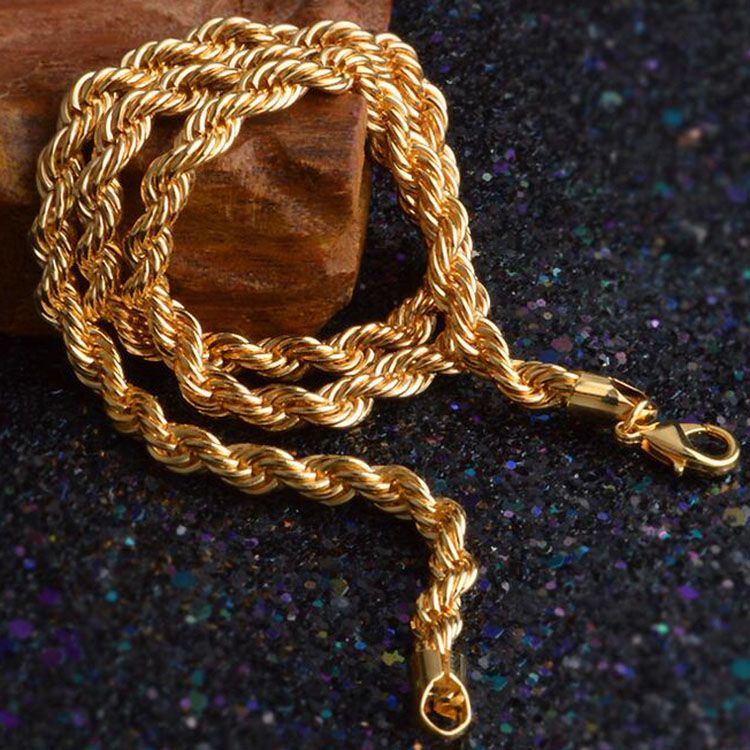 2019 Gold Chains Necklaces Hot Sale 6mm 18K Golden Rope Chain Men Necklace Fashion Jewelry ...