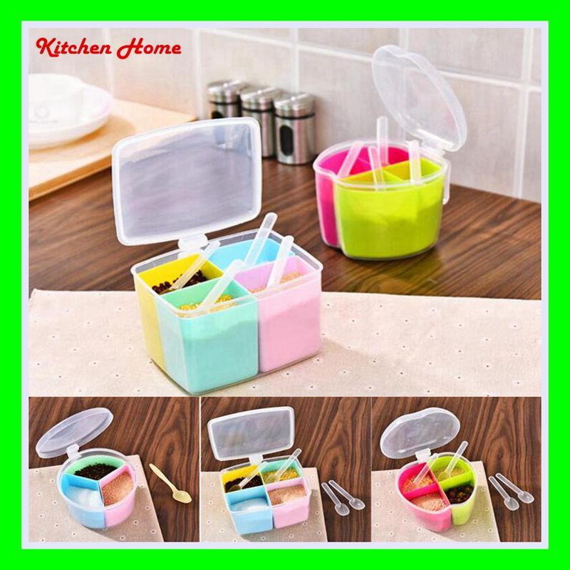 2018 Plastic Colorful Kitchen Sauce Box Salt Jar E Case 2018 Plastic Colorful Kitchen Sauce Box Salt Jar E Case Seasoning Peper Storage Container With Lid And Spoon 3 4 Bo From Kitchenhome