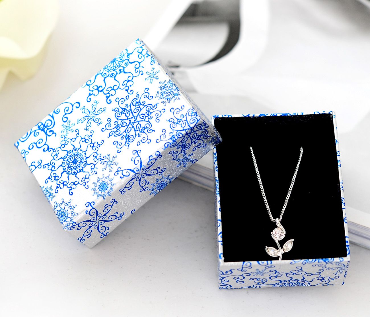 [Simple Seven]Chinese Style Blue Pattern Ring Gift Box, Fashion Festival Earring Package, Retail Necklace Paper PackingMiddle