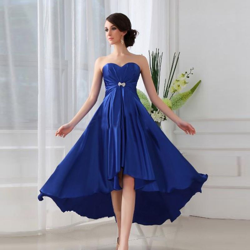 Royal Blue Bridesmaid Dresses Sweetheart High Low Skirt Satin Party