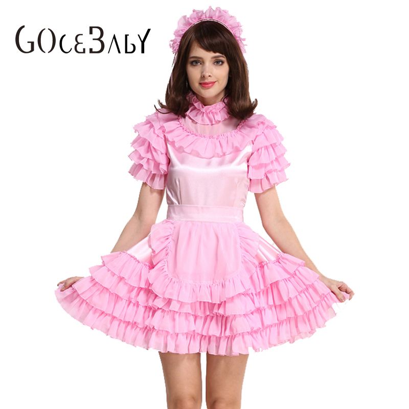 Custom Made Forced Sissy Girl Maid Lockable Pink Satin Organza Puffy ...