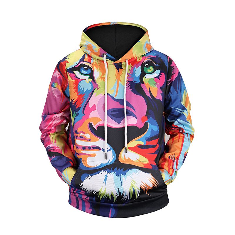 Download 2019 2018 Men Fashion 3D Colorful Lion Face Printing ...