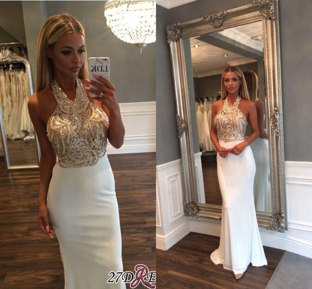 white bling prom dresses