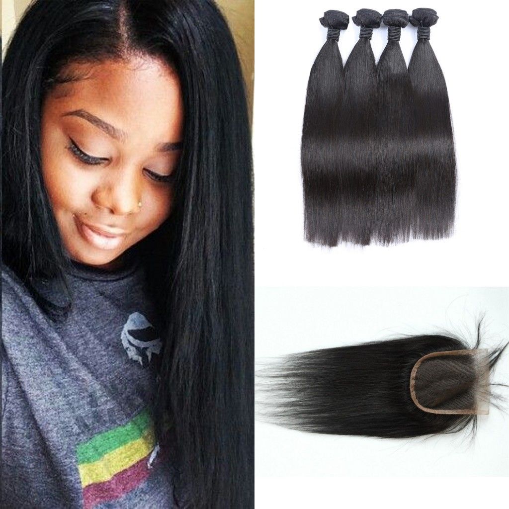 Indian Straight Virgin Hair With Closure Cheap G EASY Indian Human Hair