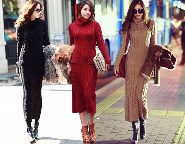 knitted long sweater dress