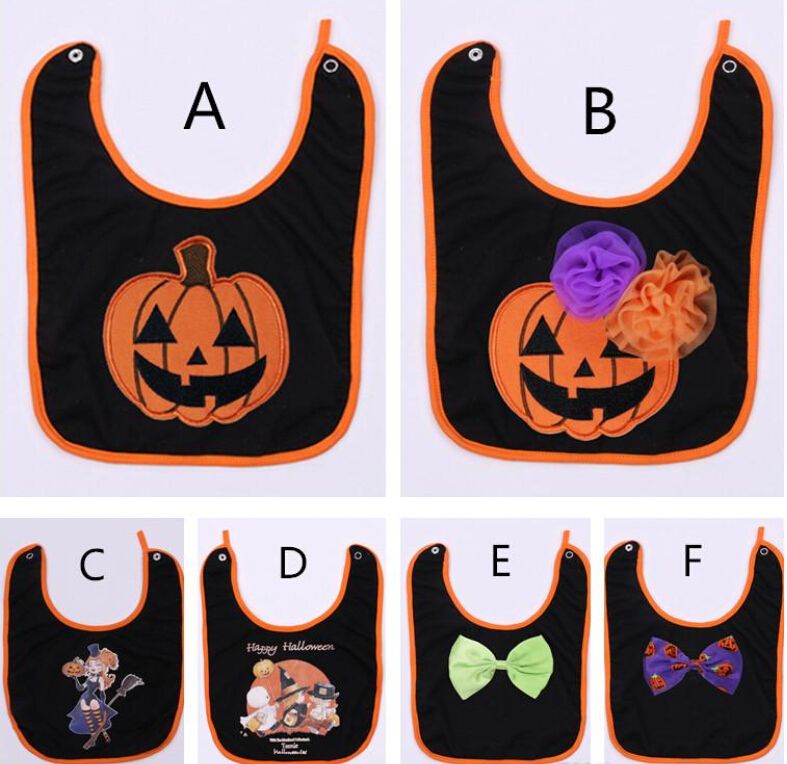 online cheap baby halloween pumpkin bibs newborn infants bow cotton black burp clothes toddler boys girls feeding bib 6 style new by mic518 dhgatecom