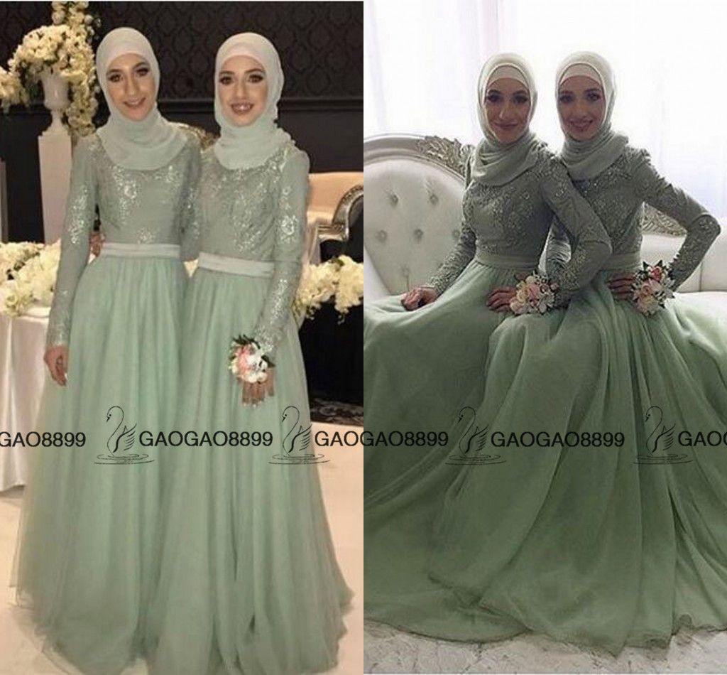 sage long sleeve bridesmaid dresses