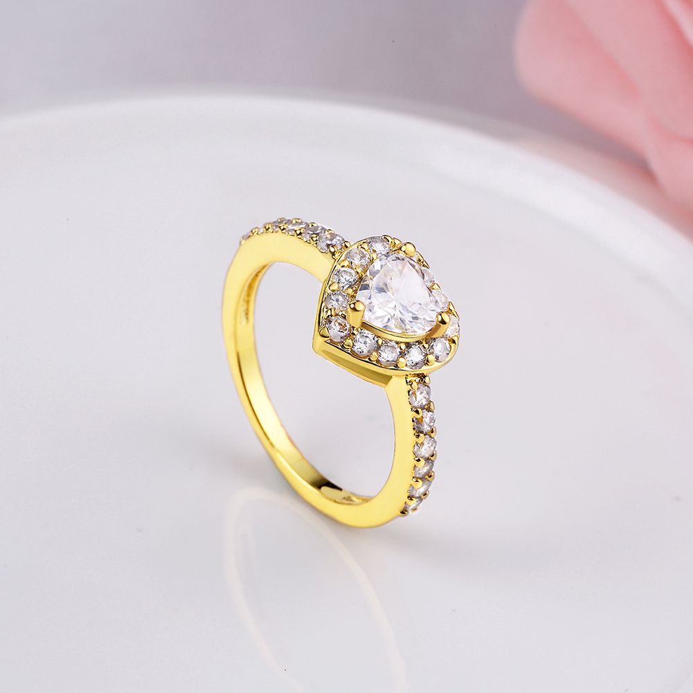 Fashion K Gold Zircon Ring Women Gold White Gold Rings Heart Shape