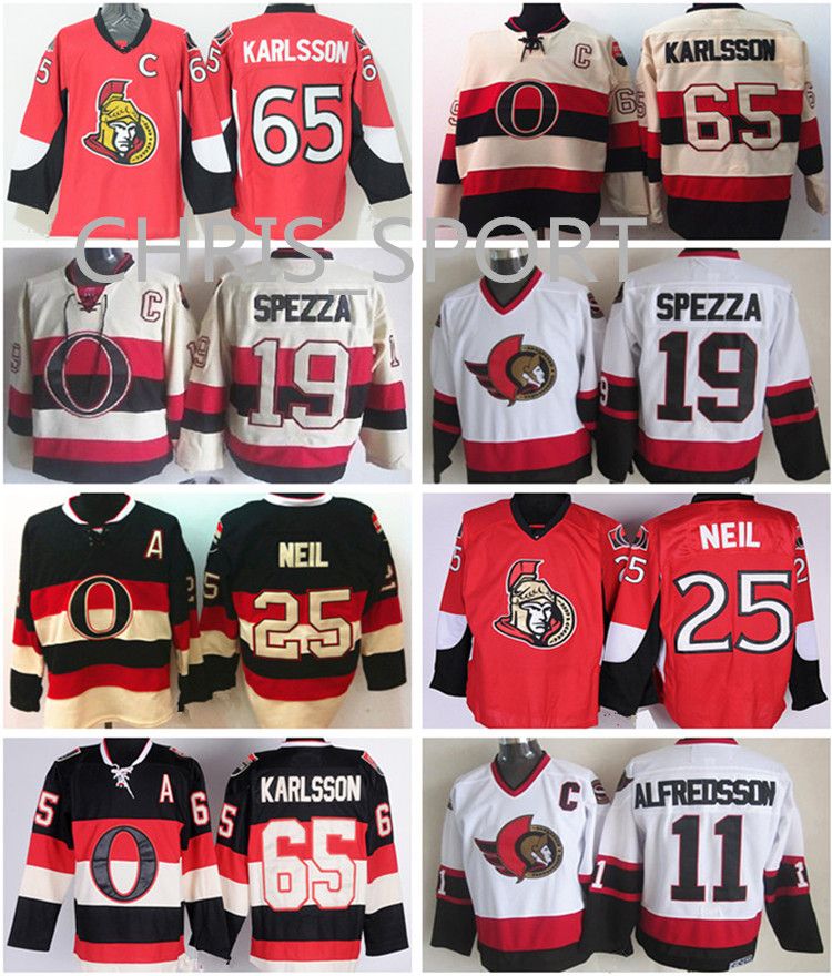 2019 Ottawa Senators Premier Hockey Jersey 65 Erik Karlsson 19 Jason Spezza 25 Chris Neil 11