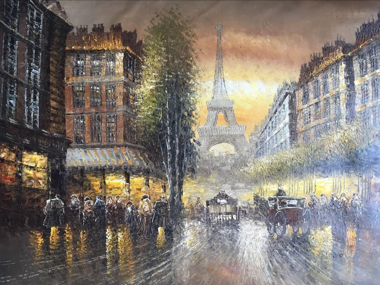 2019 Framed Eiffel Tower,Romantic Paris Street City VIEWS,Hand Painted