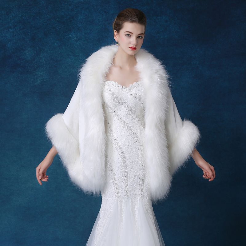 Winter Wedding Fur Wrap Plus Size White Kant Bruiloft Bolero Wedding ...