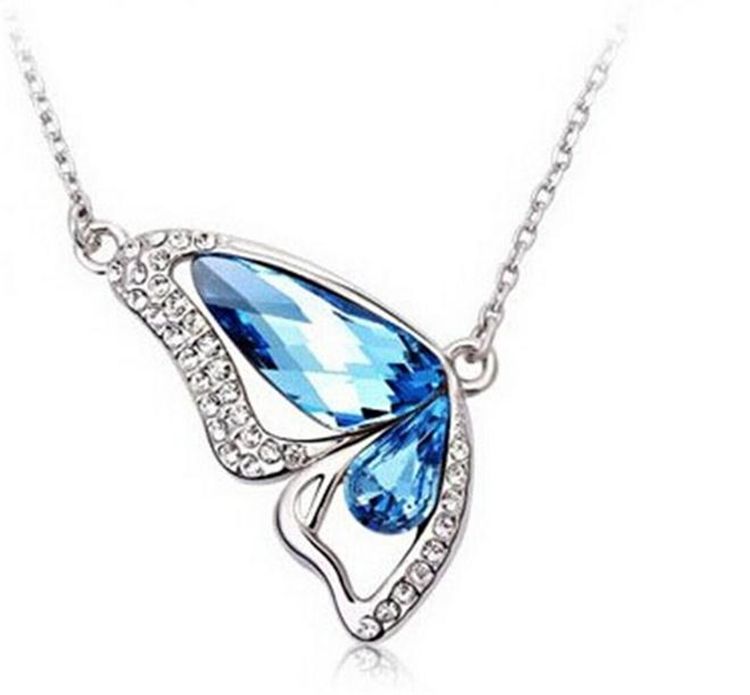 Newest S925 Korean dancing butterfly pendant crystal pendant necklaces boutiques foreign trade sources women jewelry 2337-8