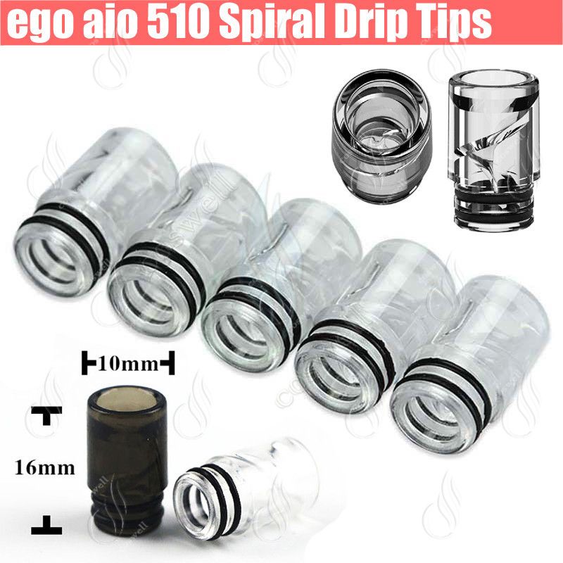 New 510 Spiral Drip Tips Helical Airflow Ego AIO Atomizer Vaporizer