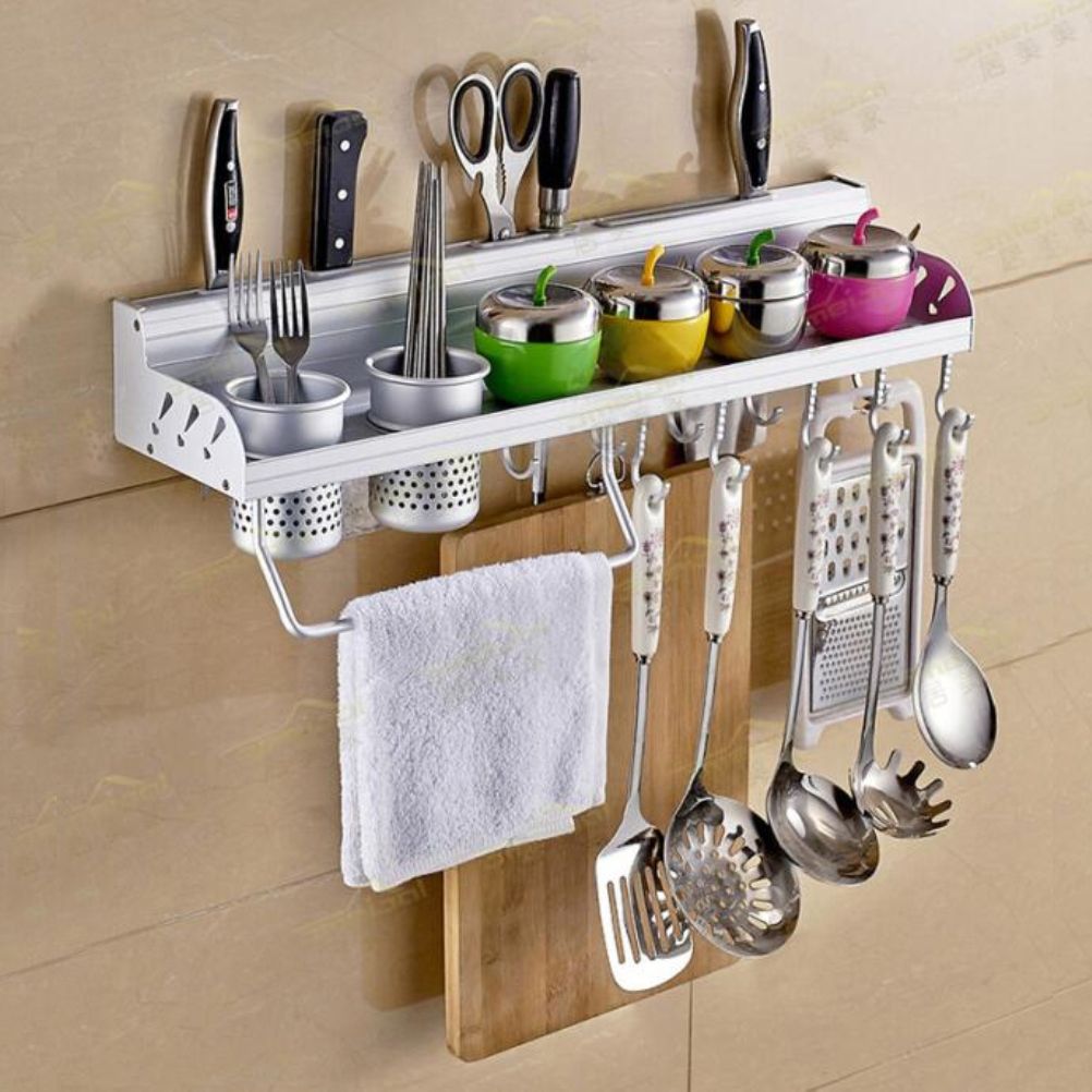 2018 Multifunctional Wall Hanging Aluminum Kitchen Rack Of Wall Shelf
