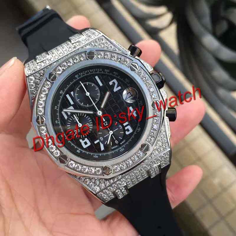 Luxury Brand Watches Quartz Tick Movement Chronograph Silver Diamond