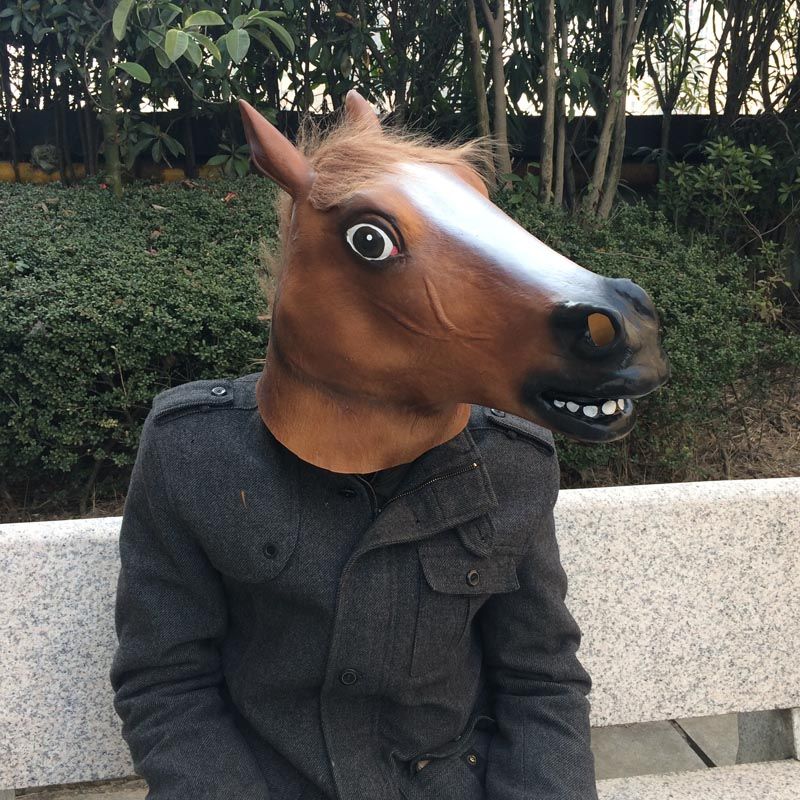 Cheap High Quality Halloween Party Mask Thick Latex Brown Horse Mask