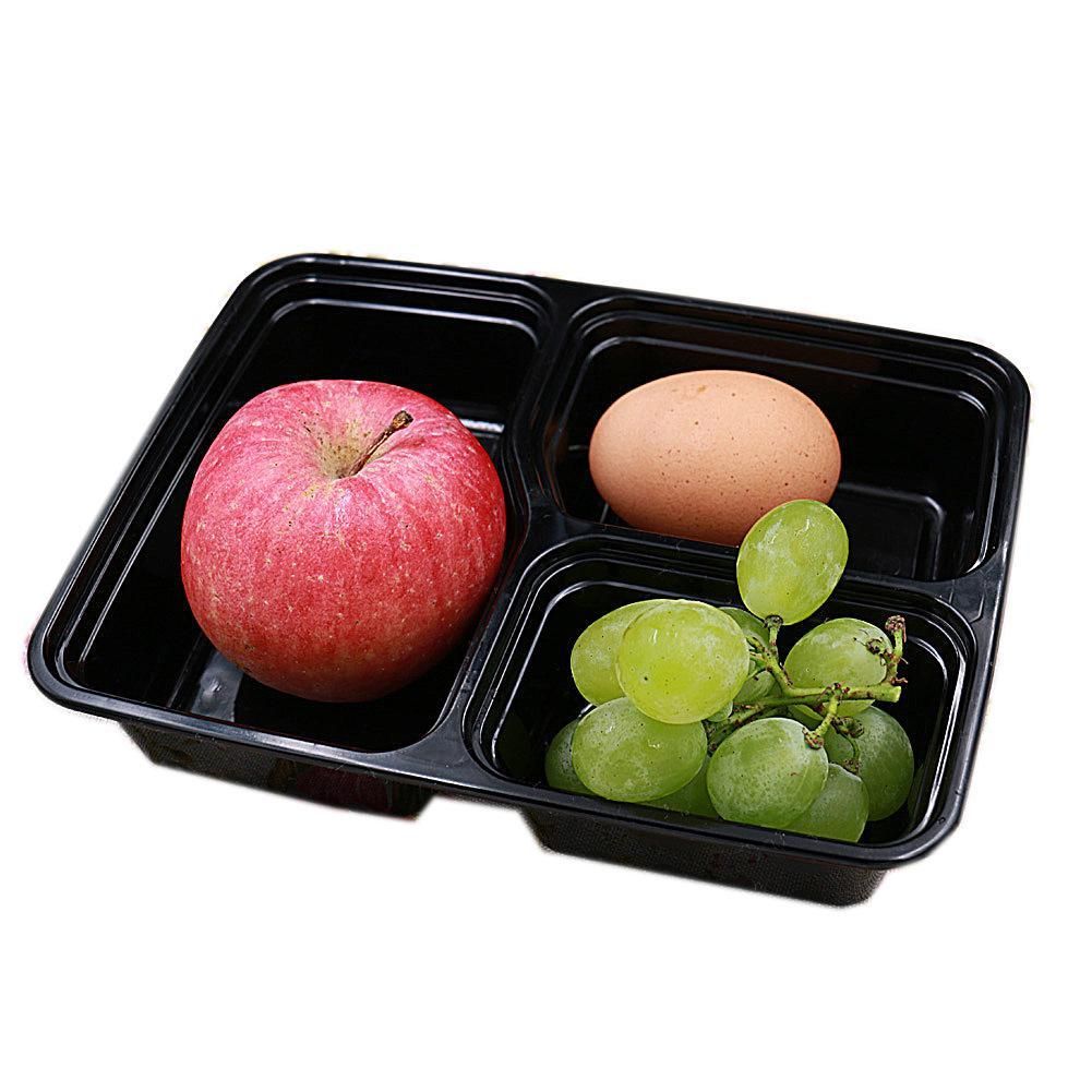 3 Compartments Microwave Food Storage Disposable Meal Prep Containers Lids Box Lunch Tray With Cover Portion Control Wn005