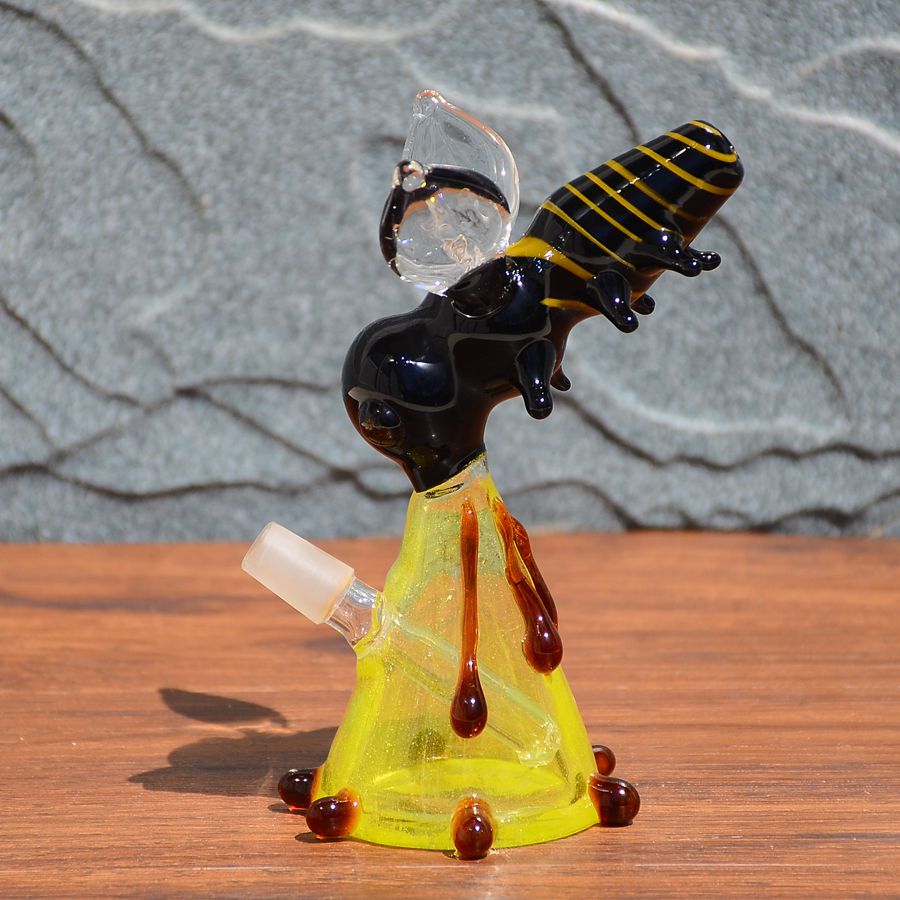 2021 Crazy Busy Honeybee Water Pipe Mini Glass Bong Beaker Honey Pot Oil Rigs 100MM Size Nice