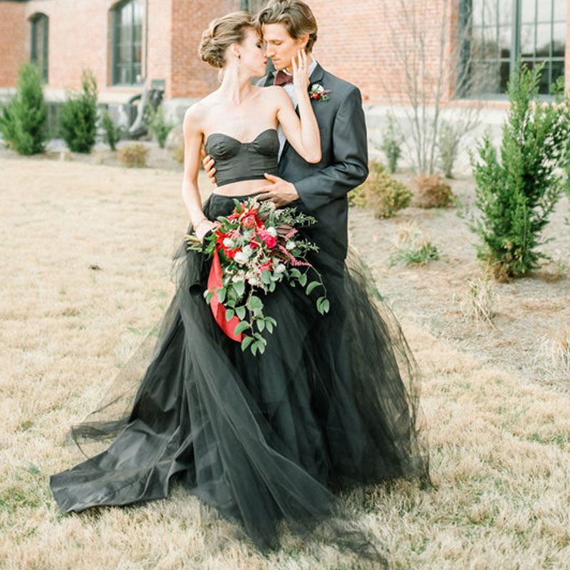 black tulle wedding dress