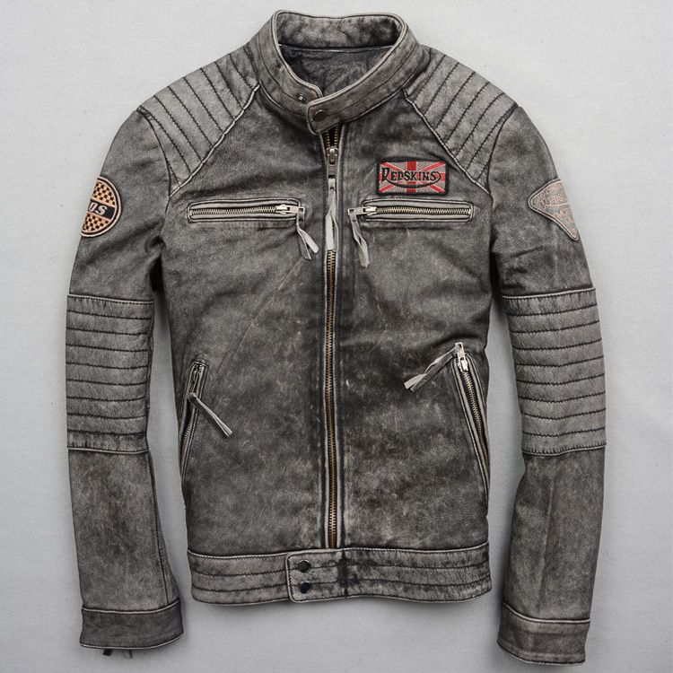  2019  Men Genuine Leather  Motorcycle Jacket  Locomotive 