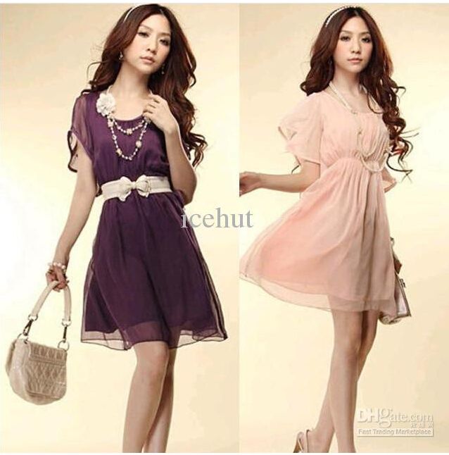 Hot Sale Women Summer One Piece Dress Cotta O Neck Chiffon Purity ...