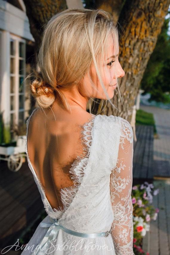 2019 Newest Short Wedding Dresses with Illusion Long Sleeves Full Lace V Neck Backless Summer Beach Bridal Gowns Party Wear