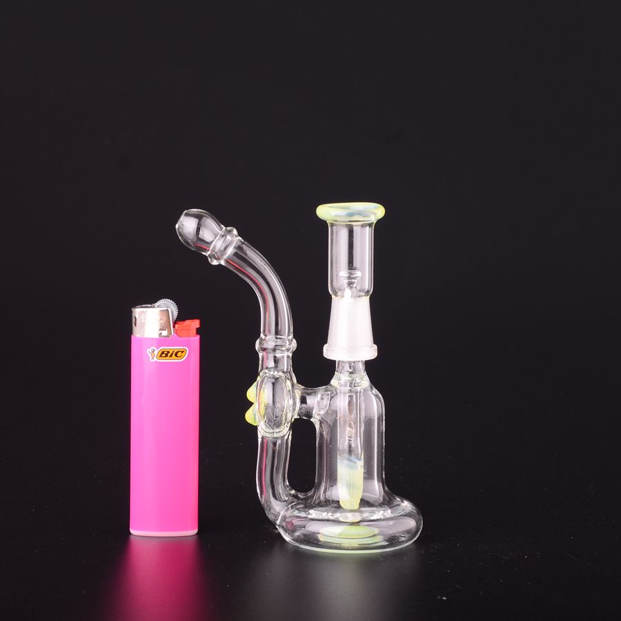 Discount Mini Glass Bubbler Recycler Flare Green Color Inline