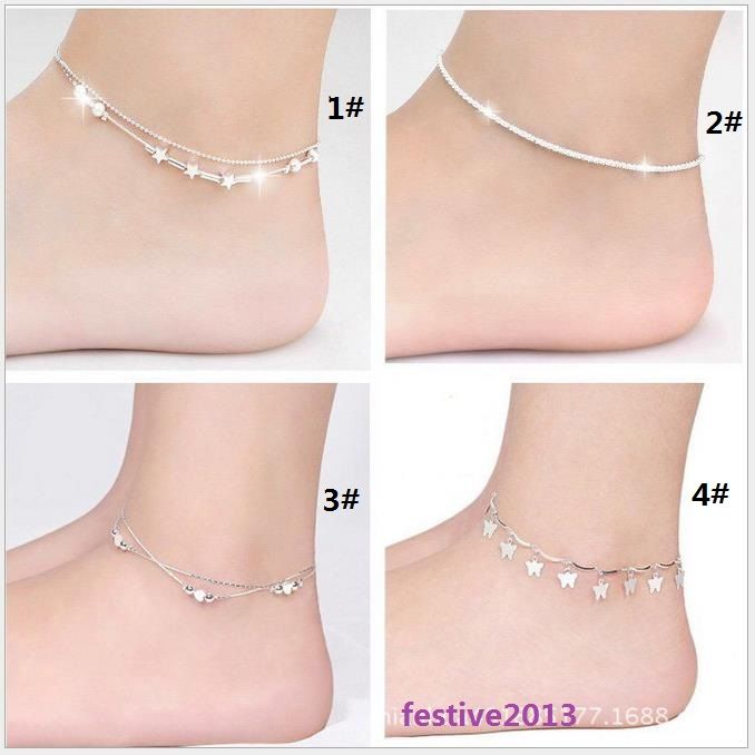 Sexy Star Ankle Bracelets Beach Jewelry 2016 New 925 Sterling Silver Double Layers Anklets Jewelry For Women Boot Foot Jewelry