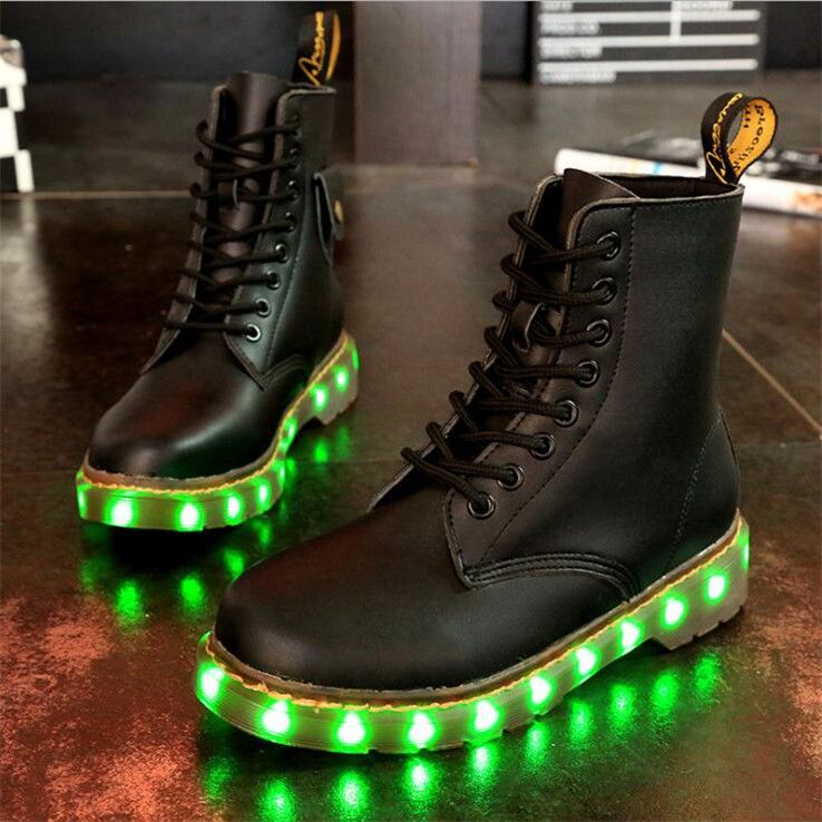 Winter Boots LED Shoes Black Light Up Shoes Luminous Unisex USB