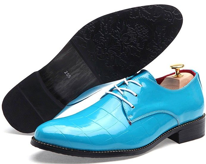 Sky Blue PU Leather British Style Lace Up Dress Shoes Mens Business