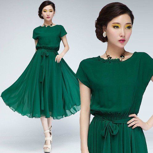 Emerald Green Party Dresses 2016 Tea Length Crew Neck Capped Sleeves ...