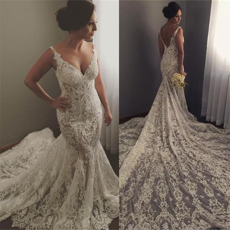 compre impresionante ilusión encaje sirena vestidos de novia 2018
