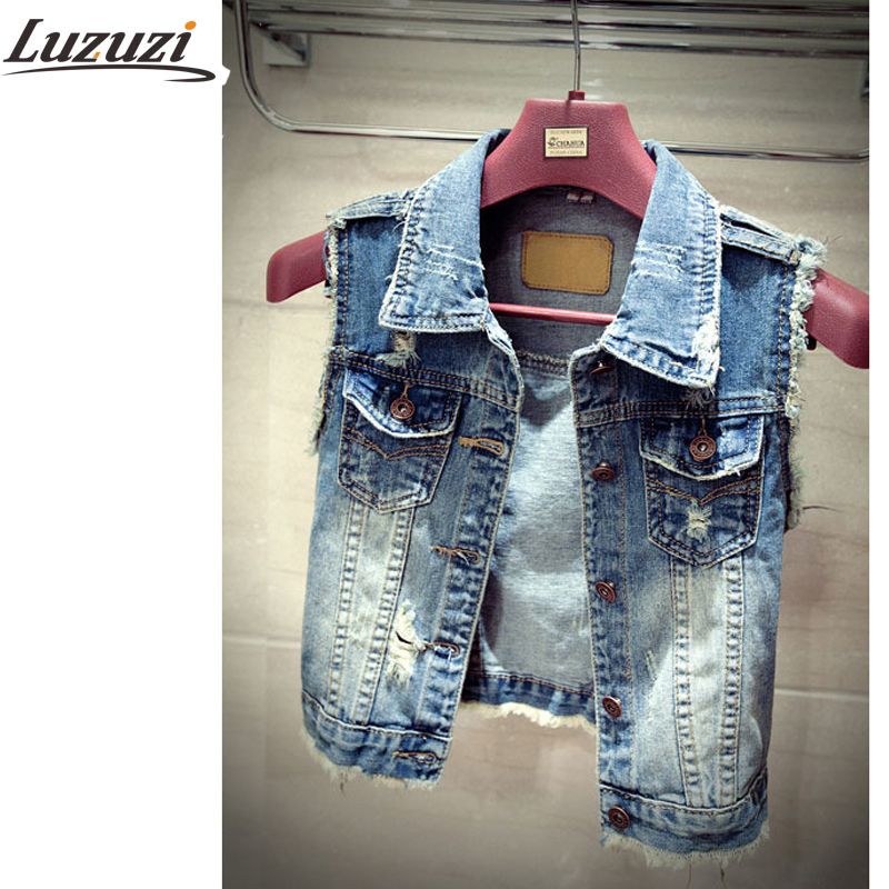 2018 wholesale plus size denim vest for women waistcoat womens womens plus size denim vest