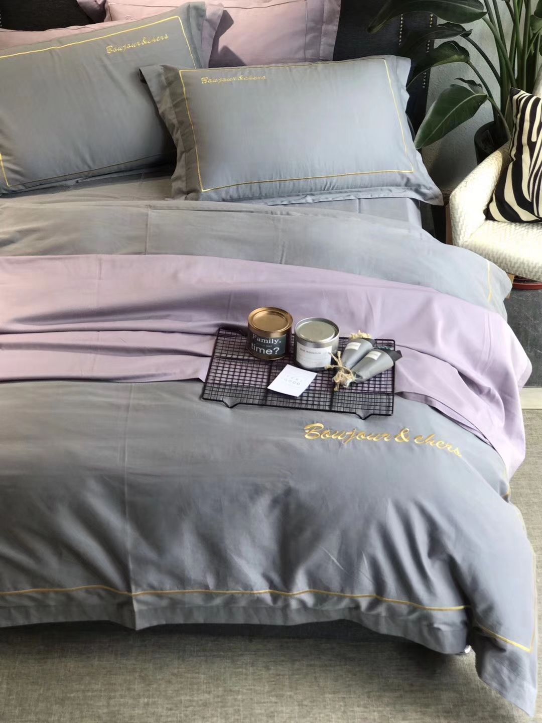 Luxury Embroidery High Thread Count 100cotton Fabric Bedding Set Bed