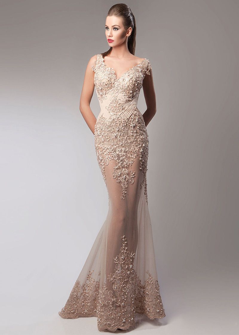 Hot Sheath See Through Beaded Lace Appliques Evening