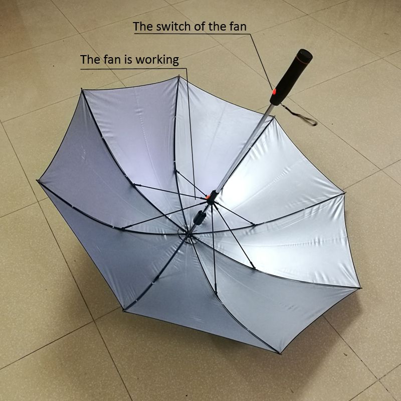 2021 New Creative Long Handle Umbrella With Rechargeable Fan Cooling An Electric Fan Black 23