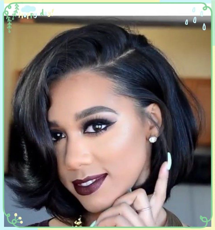 Wavy Bob Human Hair Wigs Side Swept Bangs For Black Women 250