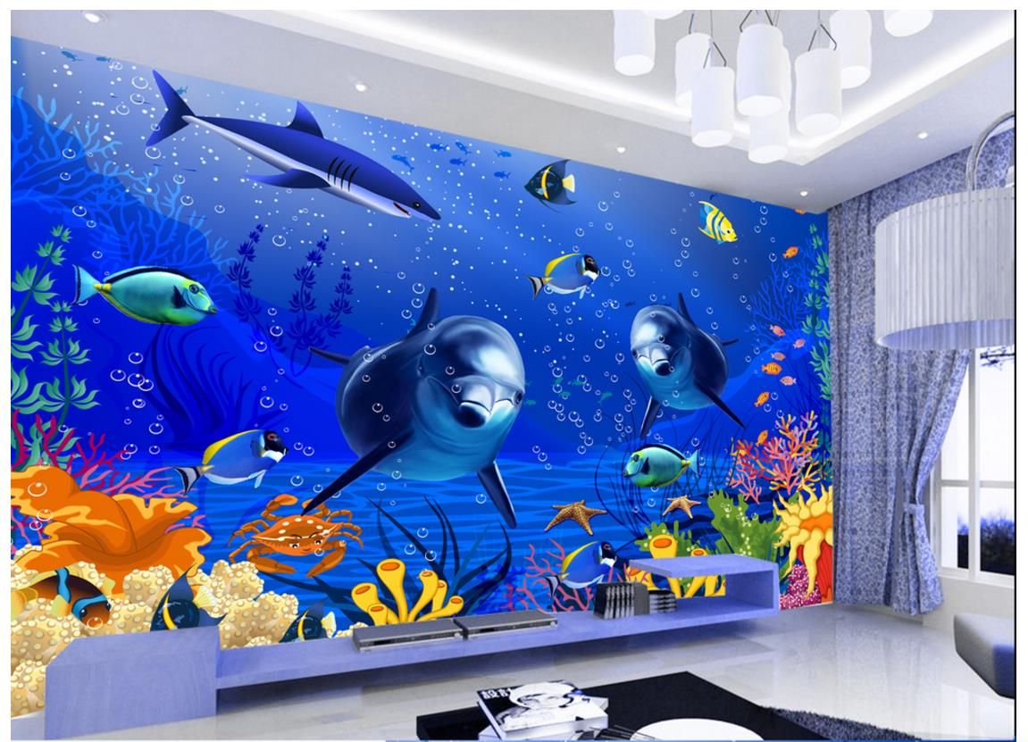 3d Photo Wallpaper Custom Wall Murals Mural Underwater World Background Dolphin Decorative Painting Ocean Decor
